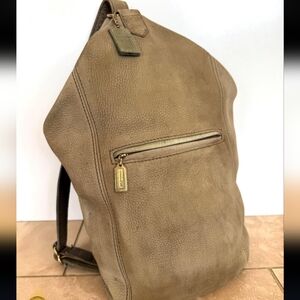 Coach Taupe/Brown Pebbled Nubuck Leather Sling Backpack